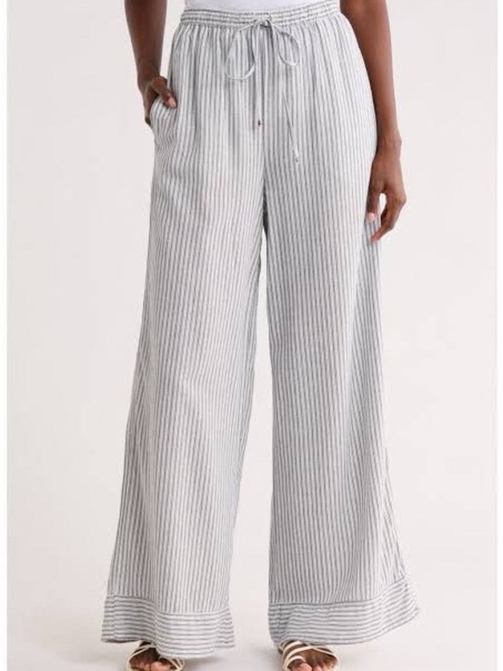 Women’s Beige Striped Knit pants - Soft Drawstring Waist